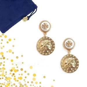 Tory Burch Antiqued Coin Drop Earrings NWOT